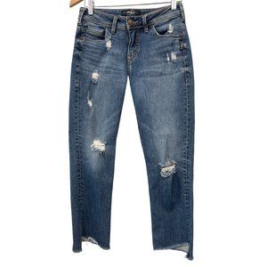 Silver Avery Straight Crop Jeans Womens 26 Distressed Mid Rise Blue Raw Hem Blue